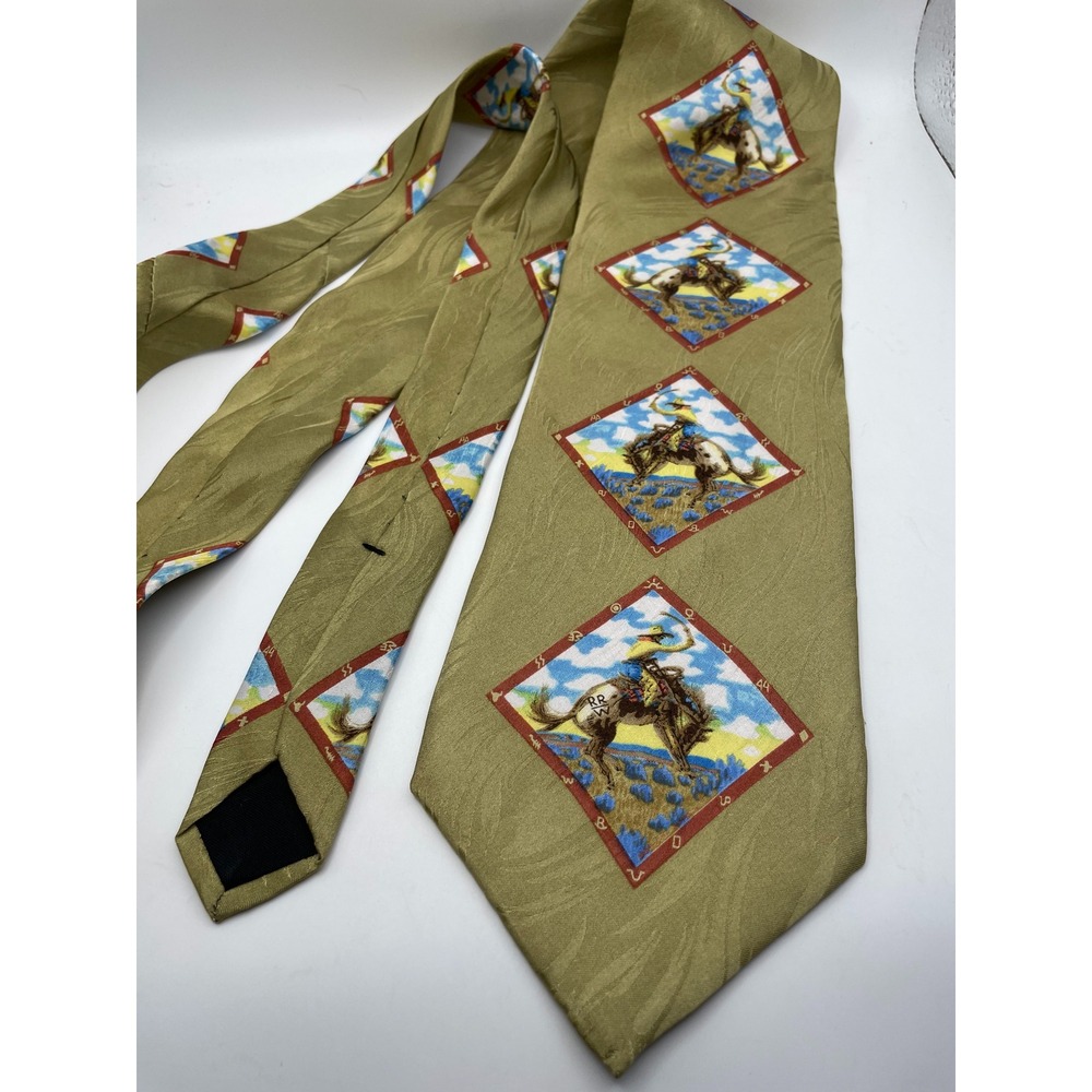 Rockmount Ranch Wear Silk Tie Diamond Bronc Buckeye Blake Western Olive Gold USA